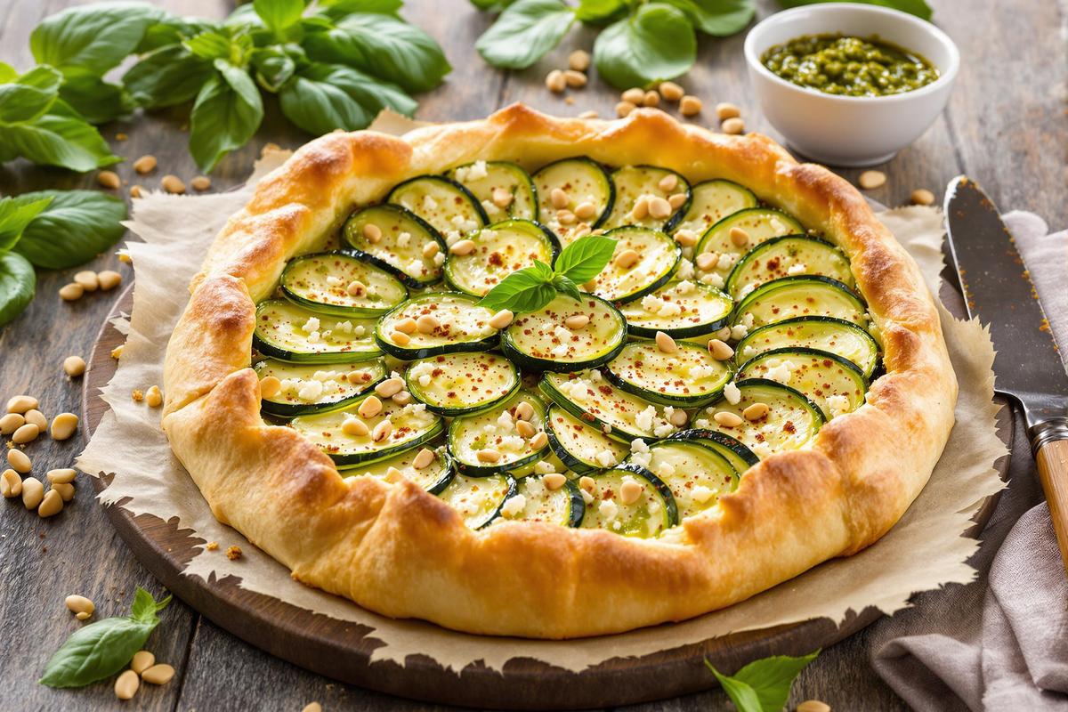 Tarte fine courgette, chèvre et pesto - Recette facile
